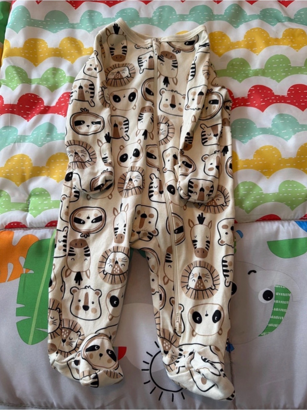 wonder nation Beige Animal Face Footed Baby Pajamas